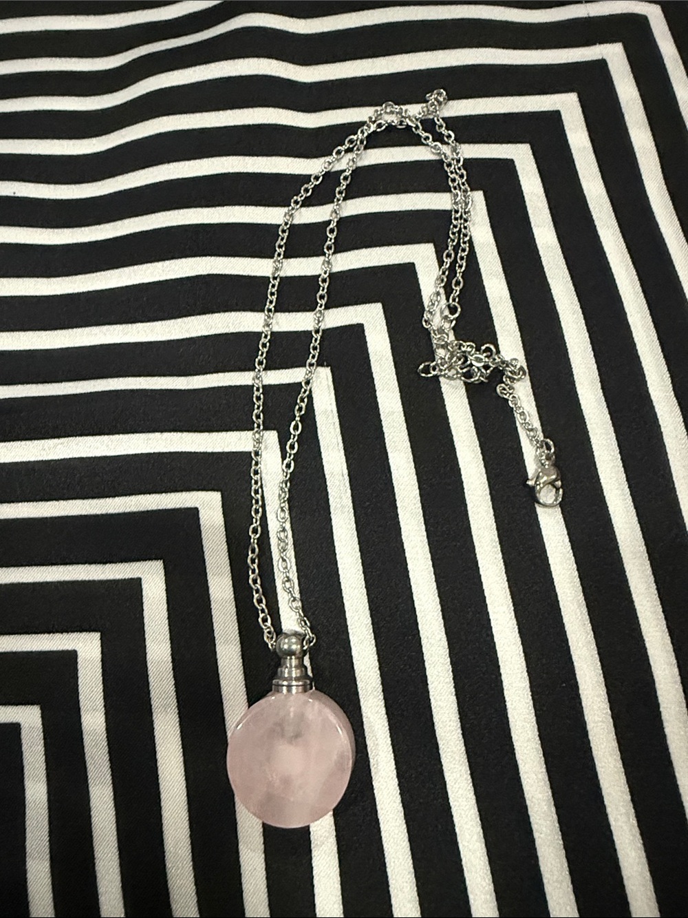 Silver Necklace with Pink Rose Quartz tiny perfume bottle